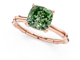 Rose gold Fancy Green Cushion  Solitaire Diamond Ring with Bamboo Band and Four-Prong Setting_47