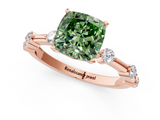 Rose gold Fancy Green Cushion  Solitaire Diamond Ring with Bezel Set Side Stones and Prong Setting_4