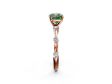 Rose gold Fancy Green Cushion  Solitaire Diamond Ring with Bezel Set Side Stones and Prong Setting_5