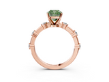 Rose gold Fancy Green Cushion  Solitaire Diamond Ring with Bezel Set Side Stones and Prong Setting_6