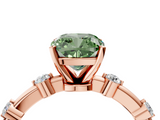 Rose gold Fancy Green Cushion  Solitaire Diamond Ring with Bezel Set Side Stones and Prong Setting_7