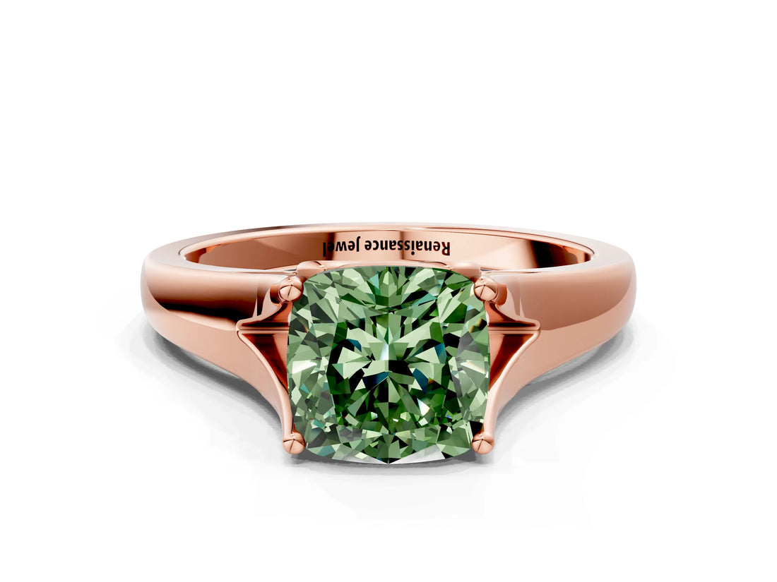 Rose gold Fancy Green Cushion  Solitaire Diamond Ring with Cathedral Band and Four-Prong Setting_66