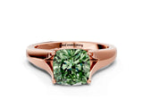 Rose gold Fancy Green Cushion  Solitaire Diamond Ring with Cathedral Band and Four-Prong Setting_66