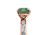 Rose gold Fancy Green Cushion  Solitaire Diamond Ring with Channel-Set Baguette Band and Four-Prong Setting_93
