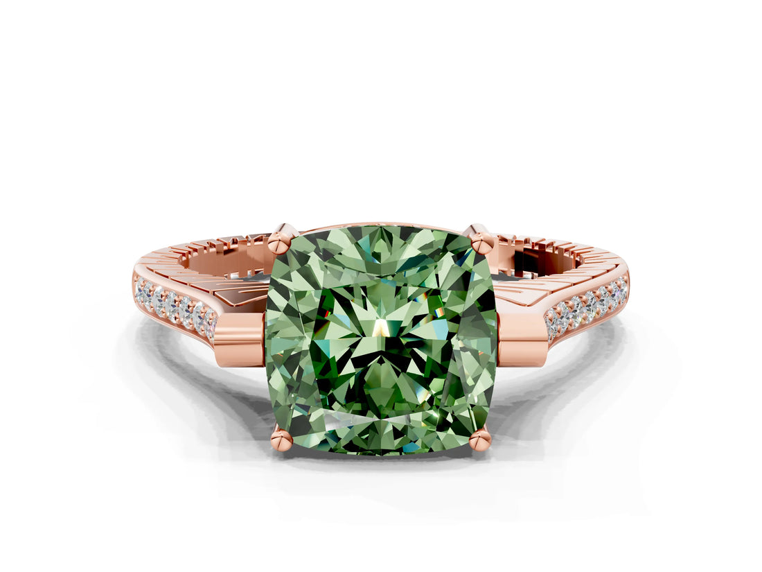 Rose gold Fancy Green Cushion  Solitaire Diamond Ring with Channel Set Band and Bezel Prong Setting_50