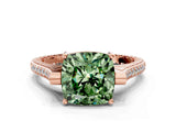 Rose gold Fancy Green Cushion  Solitaire Diamond Ring with Channel Set Band and Bezel Prong Setting_50