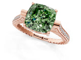 Rose gold Fancy Green Cushion  Solitaire Diamond Ring with Channel Set Band and Bezel Prong Setting_51