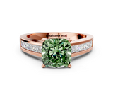 Rose gold Fancy Green Cushion  Solitaire Diamond Ring with Channel-Set Band and Four-Prong Setting_3