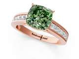 Rose gold Fancy Green Cushion  Solitaire Diamond Ring with Channel-Set Band and Four-Prong Setting_4