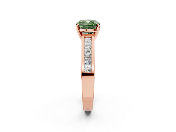 Rose Gold Cushion Cut Channel Set Solitaire Engagement Ring Setting for Fancy Green Center