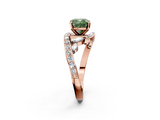 Rose gold Fancy Green Cushion  Solitaire Diamond Ring with Filigree Band and Four-Prong Setting_44