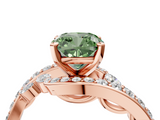 Rose gold Fancy Green Cushion  Solitaire Diamond Ring with Filigree Band and Four-Prong Setting_46