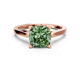 Rose gold Fancy Green Cushion  Solitaire Diamond Ring with Four-Prong Setting and Tapered Band 1