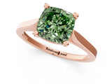 Rose gold Fancy Green Cushion  Solitaire Diamond Ring with Four-Prong Setting and Tapered Band 2