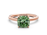 Rose gold Fancy Green Cushion  Solitaire Diamond Ring with Four-Prong Setting on a Plain Band_20