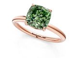 Rose gold Fancy Green Cushion  Solitaire Diamond Ring with Four-Prong Setting on a Plain Band_21