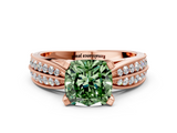 Rose gold Fancy Green Cushion  Solitaire Diamond Ring with Milgrain Pavé Band and Four-Prong Setting_20