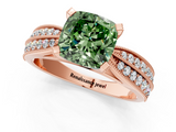 Rose gold Fancy Green Cushion  Solitaire Diamond Ring with Milgrain Pavé Band and Four-Prong Setting_21