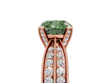 Rose gold Fancy Green Cushion  Solitaire Diamond Ring with Milgrain Pavé Band and Four-Prong Setting_25