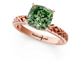 Rose gold Fancy Green Cushion  Solitaire Diamond Ring with Milgrain and Black Enamel X Pattern Band_184