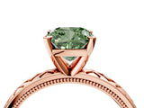 Rose gold Fancy Green Cushion  Solitaire Diamond Ring with Milgrain and Black Enamel X Pattern Band_187
