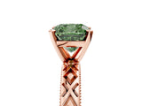 Rose gold Fancy Green Cushion  Solitaire Diamond Ring with Milgrain and Black Enamel X Pattern Band_188