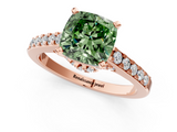 Rose gold Fancy Green Cushion  Solitaire Diamond Ring with Pavé Band and Four-Prong Setting_108
