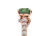 Rose gold Fancy Green Cushion  Solitaire Diamond Ring with Pavé Band and Four-Prong Setting_112