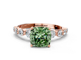 Rose gold Fancy Green Cushion  Solitaire Diamond Ring with Pave Band and Four-Prong Setting_270