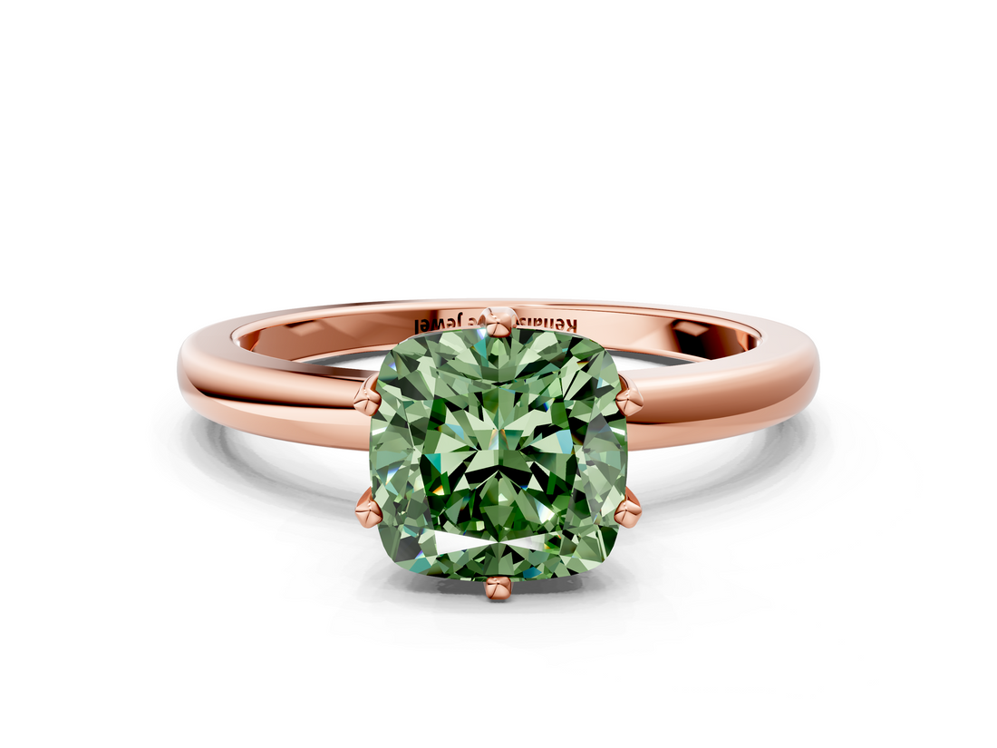 Rose gold Fancy Green Cushion  Solitaire Diamond Ring with Six-Prong Setting on a Classic Band_3