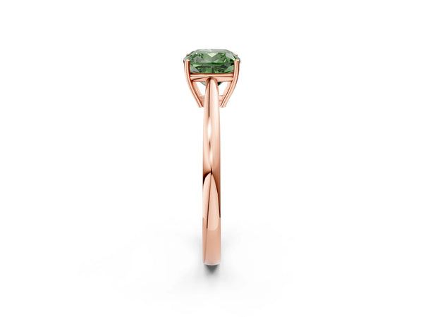 Rose gold Fancy Green Cushion  Solitaire Diamond Ring with Split Shank and Four-Prong Setting