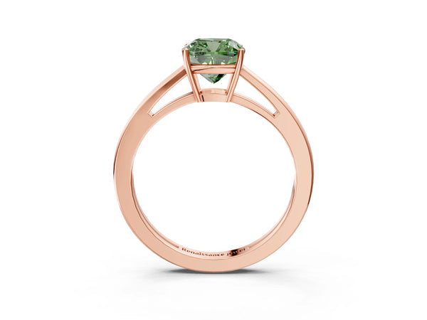 Rose gold Fancy Green Cushion  Solitaire Diamond Ring with Split Shank and Four-Prong Setting