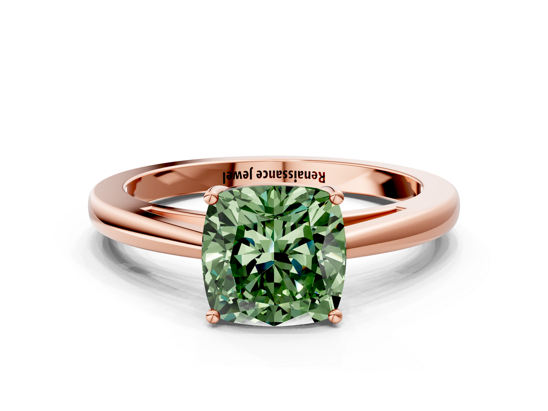 Rose gold Fancy Green Cushion  Solitaire Diamond Ring with Split Shank and Four-Prong Setting_20