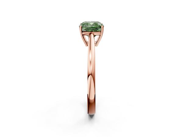 Rose gold Fancy Green Cushion  Solitaire Diamond Ring with Split Shank and Four-Prong Setting