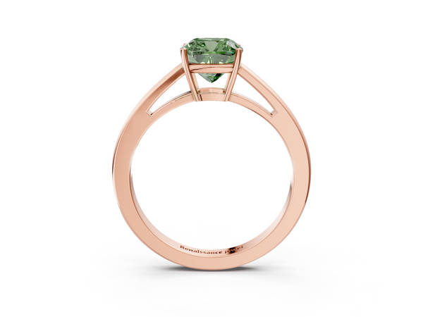 Rose gold Fancy Green Cushion  Solitaire Diamond Ring with Split Shank and Four-Prong Setting