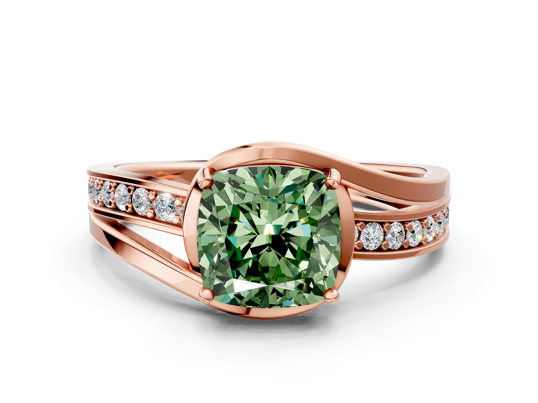 Rose gold Fancy Green Cushion  Solitaire Diamond Ring with Split Shank and Prong Setting_40