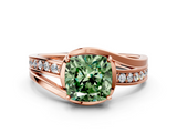 Rose gold Fancy Green Cushion  Solitaire Diamond Ring with Split Shank and Prong Setting_40