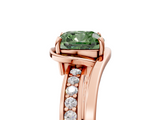 Rose gold Fancy Green Cushion  Solitaire Diamond Ring with Split Shank and Prong Setting_45