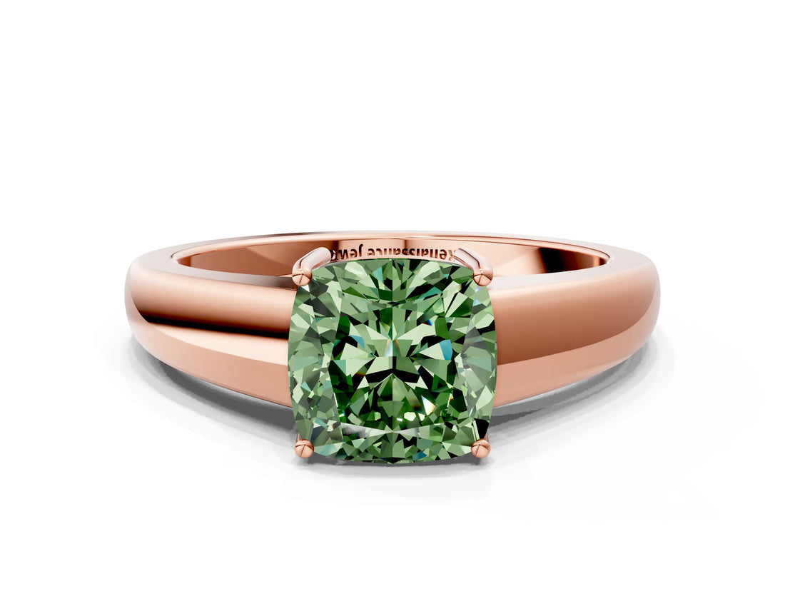 Rose gold Fancy Green Cushion  Solitaire Diamond Ring with Tapered Band and Four-Prong Setting_49