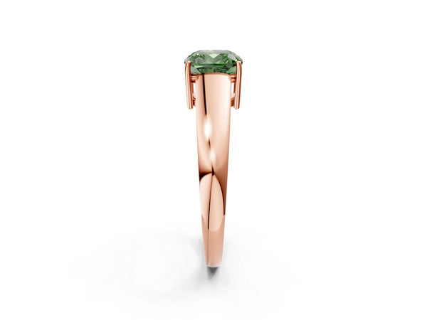 Rose gold Fancy Green Cushion  Solitaire Diamond Ring with Tapered Band and Four-Prong Setting