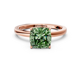 Rose gold Fancy Green Cushion  Solitaire Diamond Ring with Thin Band and Four-Prong Setting_3
