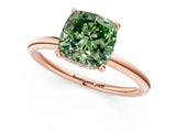 Rose gold Fancy Green Cushion  Solitaire Diamond Ring with a Classic Band and Four-Prong Setting 1