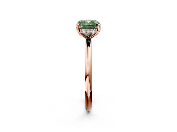 Rose gold Fancy Green Cushion  Solitaire Diamond Ring with a Classic Band and Four-Prong Setting