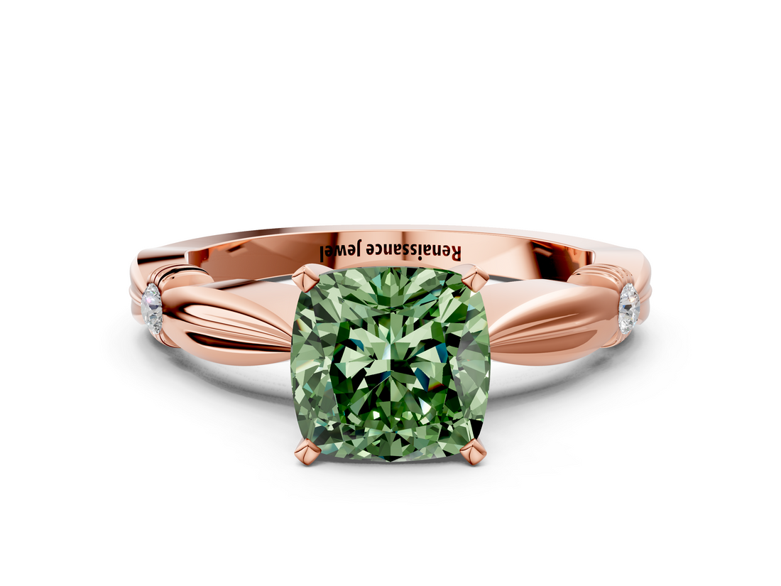 Rose gold Fancy Green Cushion  Solitaire Diamond Twisted Band with Four-Prong Setting_66