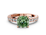 Rose gold Fancy Green Cushion  Solitaire Diamond with Pavé Band and Four-Prong Setting_75