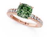 Rose gold Fancy Green Cushion  Solitaire Diamond with Pavé Band and Four-Prong Setting_76