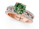 Rose gold Fancy Green Cushion  Solitaire Diamond with Pave and Channel Set Band_62