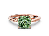 Rose gold Fancy Green Cushion  Solitaire Engagement Ring with Four-Prong Setting and Classic Band