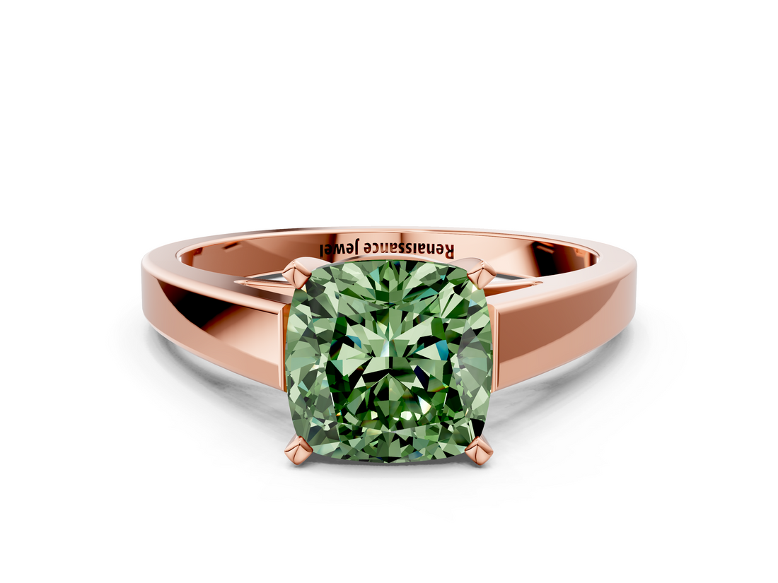 Rose gold Fancy Green Cushion  Solitaire Engagement Ring with Four-Prong Setting and Tapered Band_3