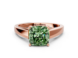 Rose gold Fancy Green Cushion  Solitaire Engagement Ring with Four-Prong Setting and Tapered Band_3